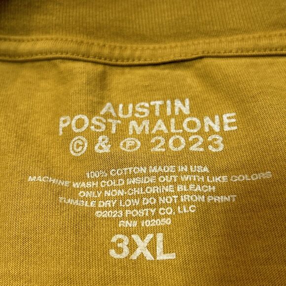 Post Malone If Yall Werent Here Id Be Crying Tour Shirt Adult 3XL Yellow Men - Picture 6 of 13